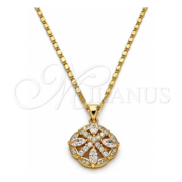 Collares con Dije 04.213.0054.18 Oro Laminado, con Zirconia Cubica Blanca, Pulido, Tono Dorado (Grosor 02 MM, 18 Pulgadas de Largo)