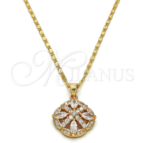 Collares con Dije 04.213.0054.18 Oro Laminado, con Blanca Zirconia Cubica, Pulido, Tono Dorado (02 MM Thickness, 18 Inches Length)