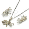 Juego de Arete y Dije de Adulto 10.185.0005.1 Rodio Laminado, Diseño de Elefante, Pulido, Rodinado