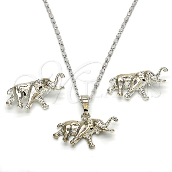 Juego de Arete y Dije de Adulto 10.185.0005.1 Rodio Laminado, Diseño de Elefante, Pulido, Rodinado