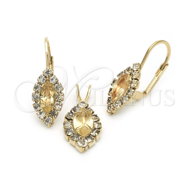 Juego de Arete y Dije de Adulto 10.122.0003.5 Oro Laminado, con Champan and Blanca Zirconia Cubica, Pulido, Tono Dorado