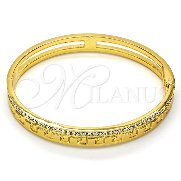 Aro Individual 07.252.0035.04 Oro Laminado, Diseño de Llave Griega, con Blanca Cristal, Pulido, Tono Dorado (08 MM Thickness, Size 4 (2.25 Diameter))