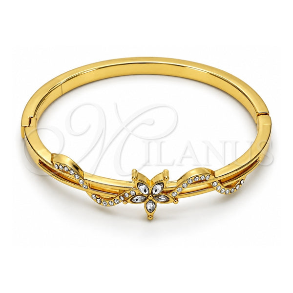 Aro Individual 07.252.0037.04 Oro Laminado, Diseño de Flor, con Cristal Blanca, Pulido, Tono Dorado (Grosor 04 MM, Talla 4 (2,25 de Diámetro))