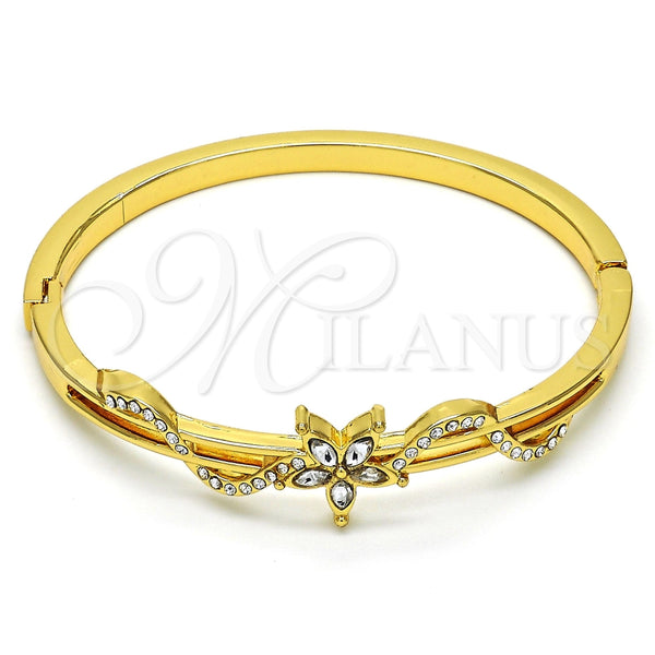 Aro Individual 07.252.0037.04 Oro Laminado, Diseño de Flor, con Cristal Blanca, Pulido, Tono Dorado (Grosor 04 MM, Talla 4 (2,25 de Diámetro))