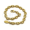 Pulsera Básica 04.63.1310.08 Oro Laminado, Diseño de Puff Mariner, Pulido, Tono Dorado (Grosor 06.2 MM, 8 Pulgadas de Largo)