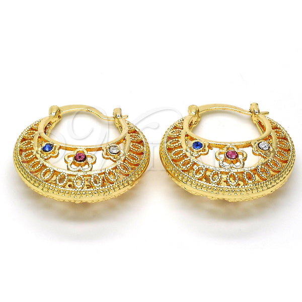 Argolla Mediana 02.170.0181.30 Oro Laminado, Diseño de Flor, con Multicolor Cristal, Pulido, Tono Dorado