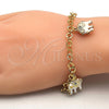 Pulsera de Dije 03.63.1797.07 Oro Laminado, Diseño de Elefante, con Blanca Cristal, Esmaltado Blanco, Tono Dorado (05 MM Thickness, 7 Inches Length)