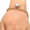 Pulsera de Dije 03.63.1797.07 Oro Laminado, Diseño de Elefante, con Blanca Cristal, Esmaltado Blanco, Tono Dorado (05 MM Thickness, 7 Inches Length)