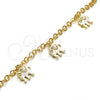 Pulsera de Dije 03.63.1797.07 Oro Laminado, Diseño de Elefante, con Blanca Cristal, Esmaltado Blanco, Tono Dorado (05 MM Thickness, 7 Inches Length)