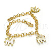 Pulsera de Dije 03.63.1797.07 Oro Laminado, Diseño de Elefante, con Blanca Cristal, Esmaltado Blanco, Tono Dorado (05 MM Thickness, 7 Inches Length)
