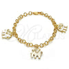 Pulsera de Dije 03.63.1797.07 Oro Laminado, Diseño de Elefante, con Blanca Cristal, Esmaltado Blanco, Tono Dorado (05 MM Thickness, 7 Inches Length)