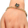 Pulsera de Dije 03.63.1797.1.07 Oro Laminado, Diseño de Elefante, con Blanca Cristal, Esmaltado Negro, Tono Dorado (05 MM Thickness, 7 Inches Length)