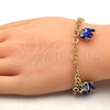 Pulsera de Dije 03.63.1797.2.07 Oro Laminado, Diseño de Elefante, con Blanca Cristal, Esmaltado Azul, Tono Dorado (05 MM Thickness, 7 Inches Length)