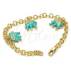 Pulsera de Dije 03.63.1797.3.07 Oro Laminado, Diseño de Elefante, con Blanca Cristal, Esmaltado Turquesa, Tono Dorado (05 MM Thickness, 7 Inches Length)