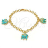 Pulsera de Dije 03.63.1797.3.07 Oro Laminado, Diseño de Elefante, con Blanca Cristal, Esmaltado Turquesa, Tono Dorado (05 MM Thickness, 7 Inches Length)