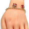 Pulsera de Dije 03.63.1797.5.07 Oro Laminado, Diseño de Elefante, con Blanca Cristal, Esmaltado Rojo, Tono Dorado (05 MM Thickness, 7 Inches Length)
