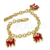 Pulsera de Dije 03.63.1797.5.07 Oro Laminado, Diseño de Elefante, con Blanca Cristal, Esmaltado Rojo, Tono Dorado (05 MM Thickness, 7 Inches Length)