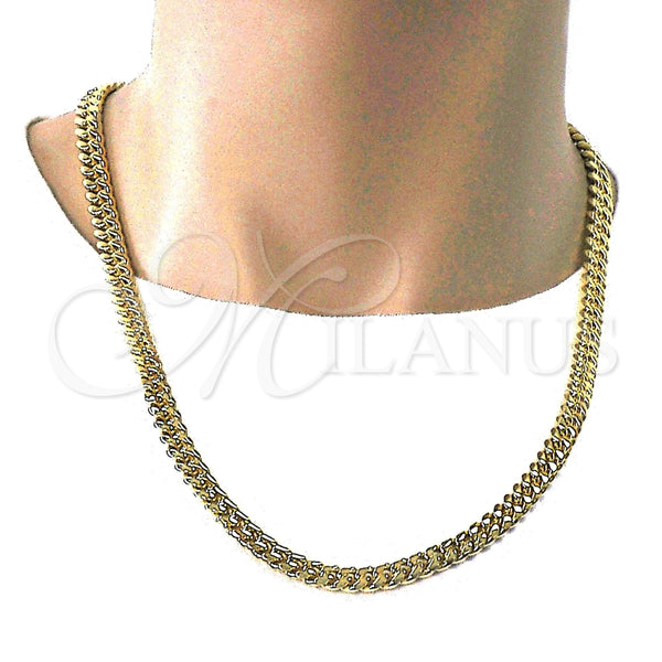 Gargantilla Basica 03.278.0001.24 Acero Inoxidable, Diseño de Miami Cubana, Pulido, Tono Dorado (200 Gauge, 08 MM Thickness, 24 Inches Length)