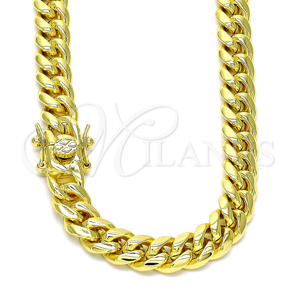 Gargantilla Basica 03.278.0001.30 Acero Inoxidable, Diseño de Miami Cubana, Pulido, Tono Dorado (200 Gauge, 08 MM Thickness, 30 Inches Length)