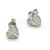 Arete Dormilona 02.292.0004 Plata Rodinada, Diseño de Corazón, con Blanca Micro Pave, Pulido, Rodinado