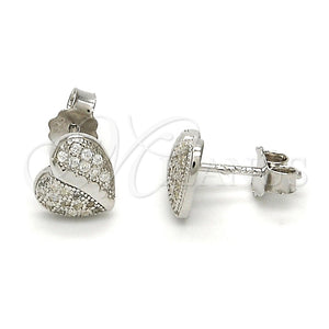 Arete Dormilona 02.292.0004 Plata Rodinada, Diseño de Corazón, con Micro Pave Blanca, Pulido, Rodinado