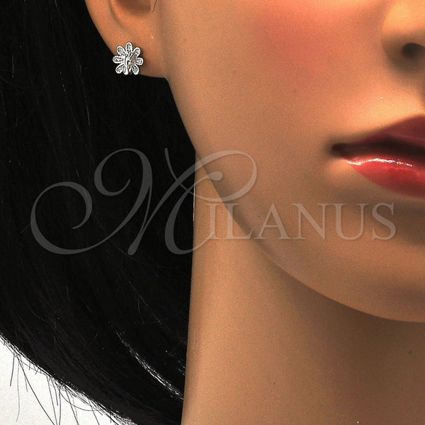 Arete Dormilona 02.292.0009 Plata Rodinada, Diseño de Pavo Real, con Micro Pave Blanca, Pulido, Rodinado