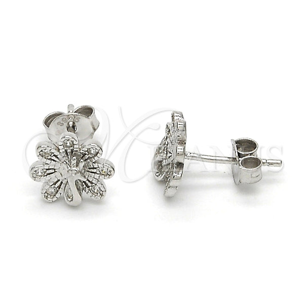 Arete Dormilona 02.292.0009 Plata Rodinada, Diseño de Pavo Real, con Micro Pave Blanca, Pulido, Rodinado