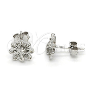 Arete Dormilona 02.292.0009 Plata Rodinada, Diseño de Pavo Real, con Micro Pave Blanca, Pulido, Rodinado