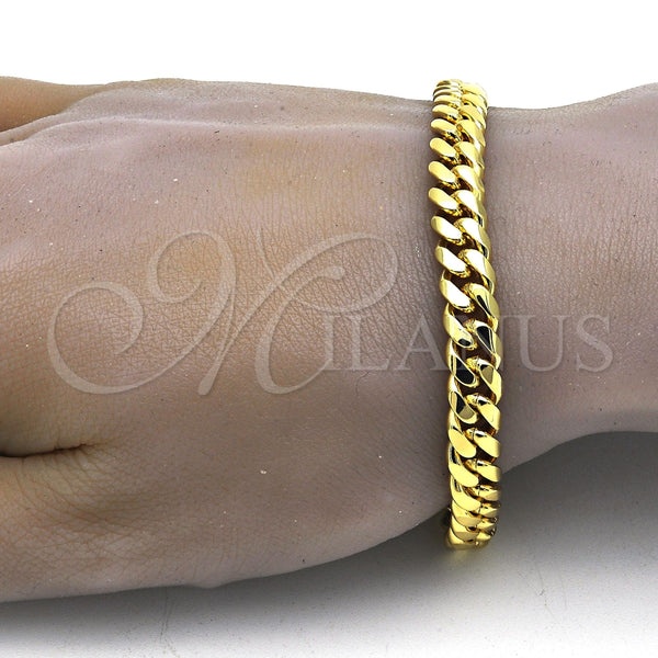 Pulsera Básica 03.278.0001.08 Acero Inoxidable, Diseño de Miami Cubana, Pulido, Tono Dorado (08 MM Thickness, 8 Inches Length)