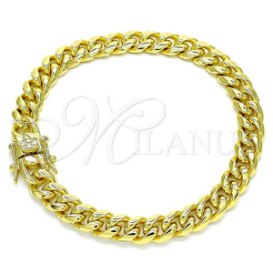 Pulsera Básica 03.278.0001.08 Acero Inoxidable, Diseño de Miami Cubana, Pulido, Tono Dorado (08 MM Thickness, 8 Inches Length)