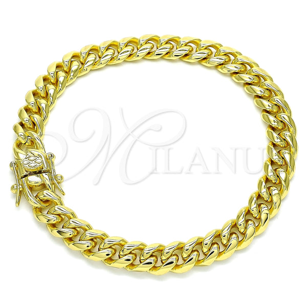 Pulsera Básica 03.278.0001.08 Acero Inoxidable, Diseño de Miami Cubana, Pulido, Tono Dorado (08 MM Thickness, 8 Inches Length)