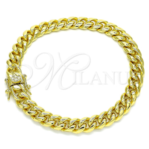 Pulsera Básica 03.278.0001.08 Acero Inoxidable, Diseño de Miami Cubana, Pulido, Tono Dorado (08 MM Thickness, 8 Inches Length)