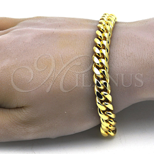 Pulsera Básica 03.278.0002.08 Acero Inoxidable, Diseño de Miami Cubana, Pulido, Tono Dorado (10 MM Thickness, 8 Inches Length)