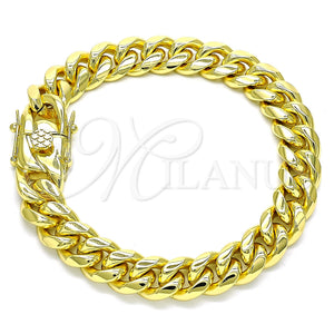 Pulsera Básica 03.278.0002.08 Acero Inoxidable, Diseño de Miami Cubana, Pulido, Tono Dorado (10 MM Thickness, 8 Inches Length)