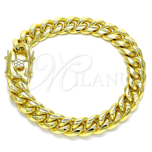 Pulsera Básica 03.278.0002.08 Acero Inoxidable, Diseño de Miami Cubana, Pulido, Tono Dorado (10 MM Thickness, 8 Inches Length)