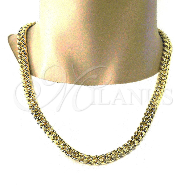 Gargantilla Basica 03.278.0002.24 Acero Inoxidable, Diseño de Miami Cubana, Pulido, Tono Dorado (10 MM Thickness, 24 Inches Length)
