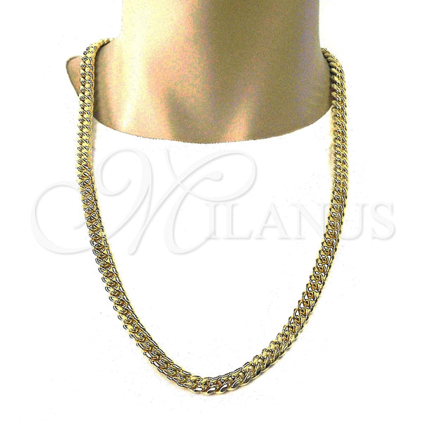 Gargantilla Basica 03.278.0002.30 Acero Inoxidable, Diseño de Miami Cubana, Pulido, Tono Dorado (10 MM Thickness, 30 Inches Length)