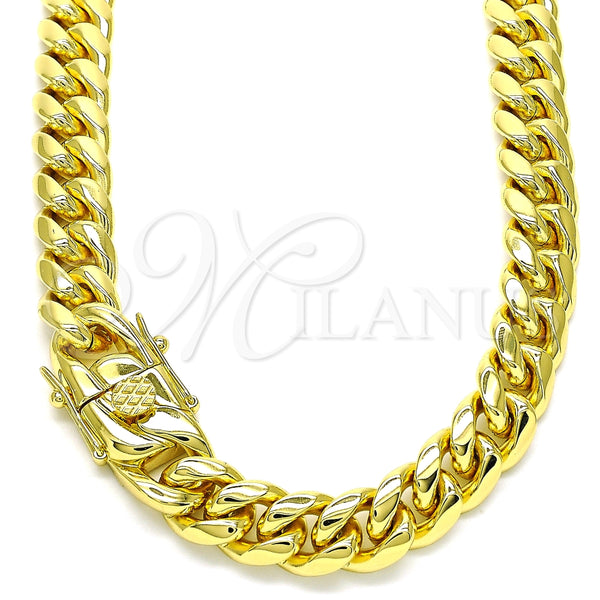 Gargantilla Basica 03.278.0002.30 Acero Inoxidable, Diseño de Miami Cubana, Pulido, Tono Dorado (10 MM Thickness, 30 Inches Length)