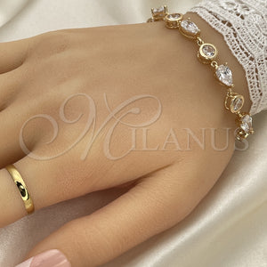 Pulsera Tennis 03.213.0052.08 Oro Laminado, Diseño de Gota, con Blanca Zirconia Cubica, Pulido, Tono Dorado (08 MM Thickness, 8 Inches Length)