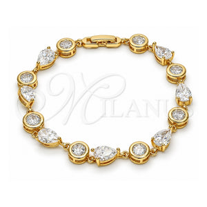 Pulsera Tennis 03.213.0052.08 Oro Laminado, Diseño de Gota, con Zirconia Cubica Blanca, Pulido, Tono Dorado (Grosor 08 MM, 8 Pulgadas de Largo)