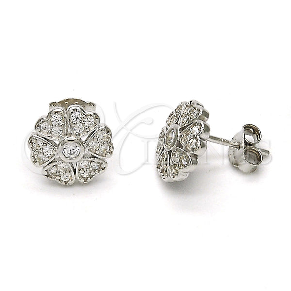 Arete Dormilona 02.285.0004 Plata Rodinada, Diseño de Flor, con Blanca Zirconia Cubica, Pulido, Rodinado