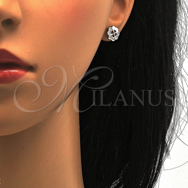 Arete Dormilona 02.285.0006 Plata Rodinada, con Blanca Micro Pave, Pulido, Rodinado