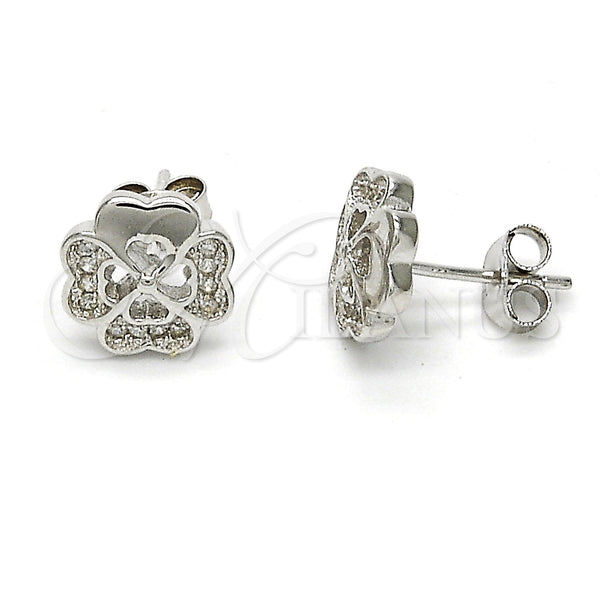 Arete Dormilona 02.285.0006 Plata Rodinada, con Blanca Micro Pave, Pulido, Rodinado