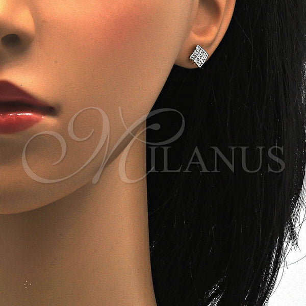 Arete Dormilona 02.285.0007 Plata Rodinada, con Blanca Zirconia Cubica, Pulido, Rodinado