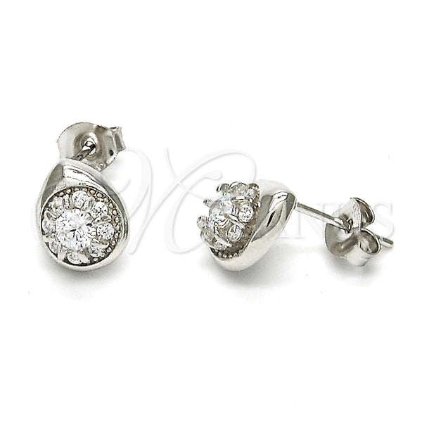 Arete Dormilona 02.285.0008 Plata Rodinada, Diseño de Gota, con Blanca Zirconia Cubica, Pulido, Rodinado