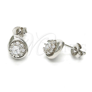 Arete Dormilona 02.285.0008 Plata Rodinada, Diseño de Gota, con Blanca Zirconia Cubica, Pulido, Rodinado