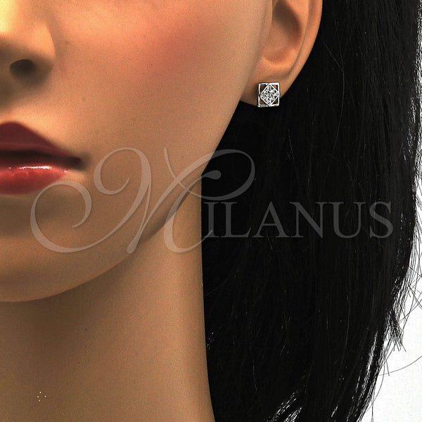 Arete Dormilona 02.285.0009 Plata Rodinada, con Blanca Zirconia Cubica, Pulido, Rodinado