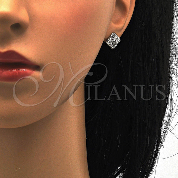 Arete Dormilona 02.285.0010 Plata Rodinada, Diseño de Flor, con Blanca Zirconia Cubica and Blanca Micro Pave, Pulido, Rodinado