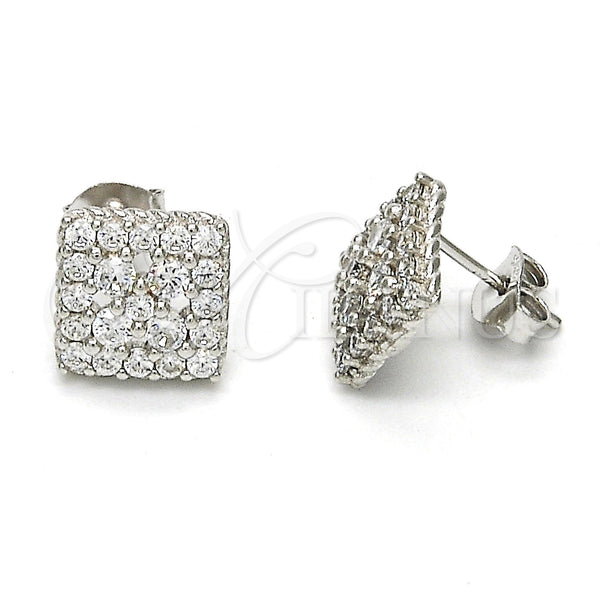 Arete Dormilona 02.285.0010 Plata Rodinada, Diseño de Flor, con Blanca Zirconia Cubica and Blanca Micro Pave, Pulido, Rodinado
