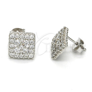 Arete Dormilona 02.285.0010 Plata Rodinada, Diseño de Flor, con Blanca Zirconia Cubica and Blanca Micro Pave, Pulido, Rodinado